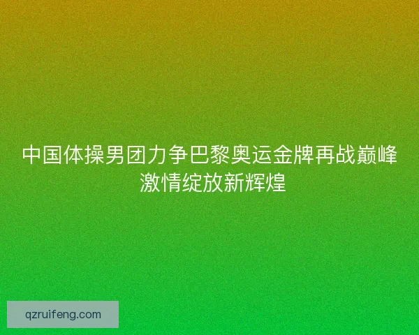 中国体操男团力争巴黎奥运金牌再战巅峰 激情绽放新辉煌